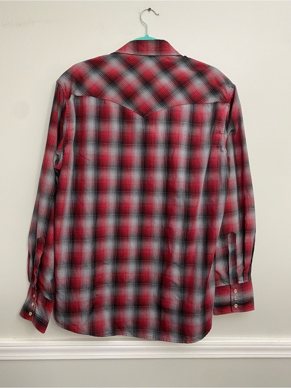 Men’s Wrangler Western Pearl Snap Red and Black - L - Picture 2 of 3